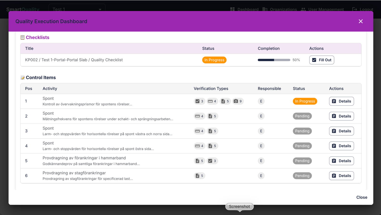 Quality checklist example
